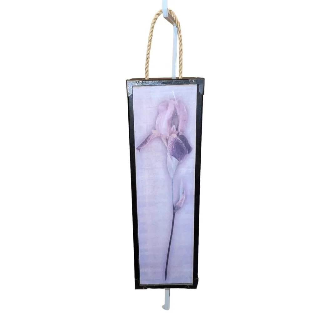 90s VTG Bottle Holder Iris Floral Image Barware Wine Holder Wine Gift Box Wood‎